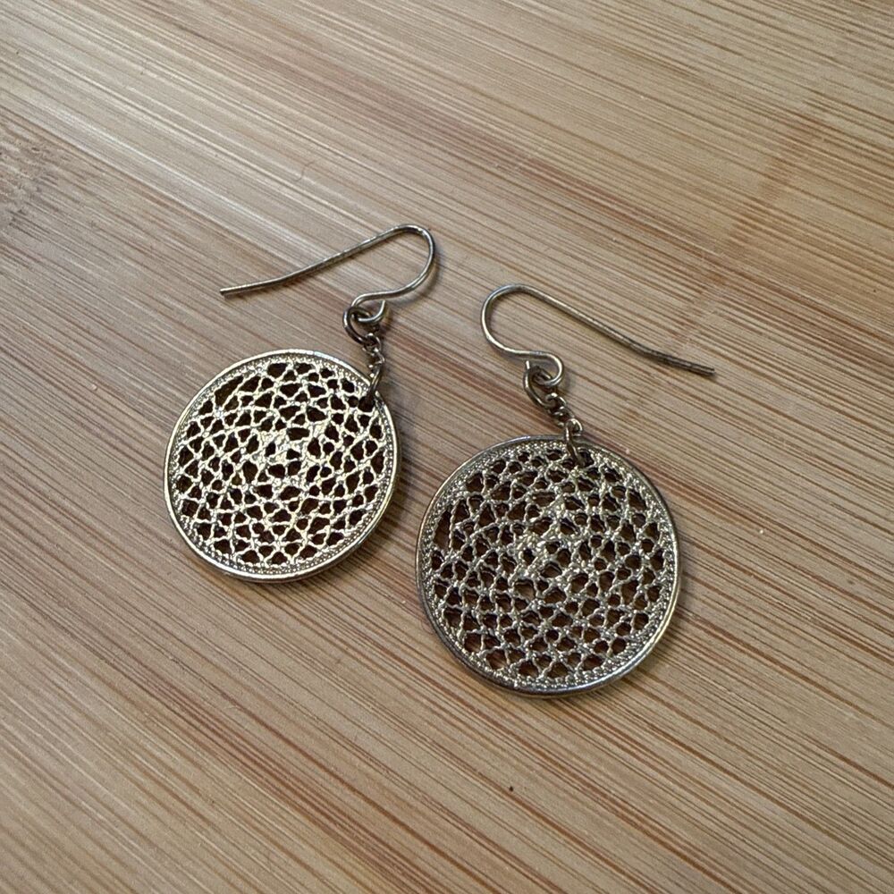 Round Filigree Gold Toned Dangle Drop Earrings Unbranded